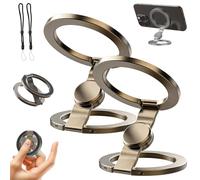 Foldable Magnetic Ring Phone Mount, Strong Hold Phone Stand with 360° Rotating Fidget Spinner, Ultra-Thin Double Ring Magnetic Gym Phone Stand for Car Vent, Desk or Handheld Grip (2pc-a)