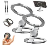 Foldable Magnetic Ring Phone Mount, Strong Hold Phone Stand with 360° Rotating Fidget Spinner, Ultra-Thin Double Ring Magnetic Gym Phone Stand for Car Vent, Desk or Handheld Grip (2pc-b)
