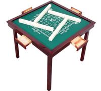 Foldable Mahjong Table, Wooden Game Platform, Multifunctional Domino Table with Cup Holders & Mini Drawers, Easy to Store