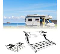 Foldable Manual RV Steps, RV Door Entry Bottom Step, Motorhome Step Ladder, Aluminum Alloy, Rust And Corrosion Resistant, Strong Spring, For Camper Van Travel Trailer Caravan Silver-withlight