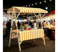 Foldable Market Stall Display Stand, Portable Mobile Vendor Cart With Canopy, Craft Fair, Farmers Market, Pop-Up Shop, Easy Assembly Commercial Vending Shelf(Yellow,59in/150cm)