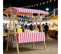 Foldable Market Stall Display Stand, Portable Mobile Vendor Cart With Canopy, Craft Fair, Farmers Market, Pop-Up Shop, Easy Assembly Commercial Vending Shelf(Pink,59in/150cm)