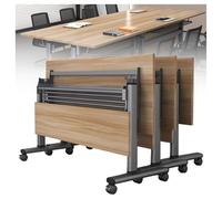 Foldable Meeting Table, Mobile Flip Top Office Table with Silent Locking Wheels, Ideal for Home Office and Seminar Boardroom Use