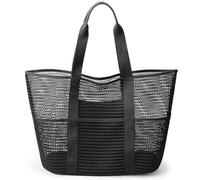 Foldable Mesh Beach Bag, Large 30L Waterproof Summer Tote Bag with Zipper | Beach Bags for Women with Multiple Pockets, Holiday essentials - Handbag for Women for Summer Holidays Travel Shopping