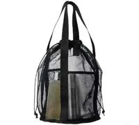 Foldable Mesh Beach Bag, Large Waterproof Travel Toiletry Organizer with Quick-Dry Storage Pouch for Bathroom, Swimwear, and Beach Gear, Matcha Green, 48x39x32cm(A Mysterious Black)