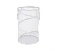 Foldable Mesh Laundry Basket with Spiral Design Large Capacity Hamper Breathable Sides Nylon Polyester Material Reinforced Handles for Stability and Portability (White)