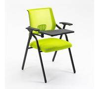 Foldable Mesh Office Chair with Lumbar Support Integrated Desk & Tablet Arm Cup Holder - Ideal for Training Conference Rooms & Home Office - Stylish Green Design
