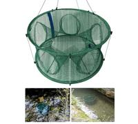 Foldable Mesh Trap Net with 5 Holes for Lobster Automatic | Portable Fishing Tool, Easy Entry Design Green Mesh and Metal Build, for Minnows and Shrimp