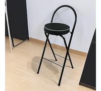 Foldable Metal Garden Stool with Backrest 11.8" Round Padded Breakfast Bar Chair Comfortable Folding Hocker for Dining & Living Room Black 27.6"/70cm