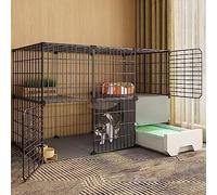 Foldable Metal Pet Cage with Litter Box, Hammock, Bed, and Staircase for Indoor Cat Enclosure and Comfort