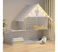 Foldable Metal Pet Dog Exercise Fence Pen with Gate, Cat Cages Indoor Large with Roof And Stainless Steel + Resin Foot Pad Pet Cages - Tall 57 Inches -Black/White,White-111X39X109cm