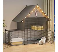Foldable Metal Pet Dog Exercise Fence Pen with Gate, Cat Cages Indoor Large with Roof And Stainless Steel + Resin Foot Pad Pet Cages - Tall 57 Inches -Black/White,Black-111X39X109cm