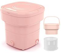 Foldable Mini Washer, Portable Washing Machine with Drain Basket, Split Type, 18L Large Capacity for Family, Camping, Dorms and Other Environment,Pink,2