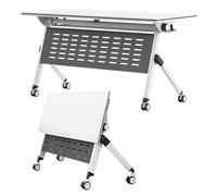 Foldable Mobile Computer Desk with Silent Wheels - Large Flip Top Meeting Table, 4-Piece Office/Classroom Training Desk Set, 140x50x75cm, Perfect for Conferences & Workspaces