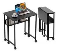 Foldable Mobile Computer Desk With Storage Shelf & Rolling Casters 60(L) X 50(W) X 75(H), Black