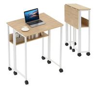 Foldable Mobile Computer Desk With Storage Shelf & Rolling Casters 60(L) X 50(W) X 75(H), Rustic Brown