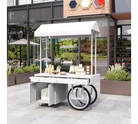 Foldable Mobile Food Display Cart with Canopy Umbrella, Lockable Wheels Vendor Stand for Market Events Outdoor