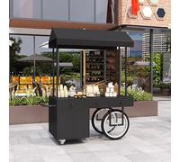 Foldable Mobile Food Display Cart with Canopy Umbrella, Lockable Wheels Vendor Stand for Market Events Outdoor