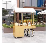 Foldable Mobile Food Display Cart with Canopy Umbrella, Lockable Wheels Vendor Stand for Market Events Outdoor
