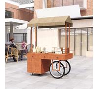Foldable Mobile Food Display Cart with Canopy Umbrella, Lockable Wheels Vendor Stand for Market Events Outdoor