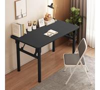 Foldable Modern Computer Desk No Assembly Required Space-Saving Writing Table Sturdy Metal & Wood Structure for Home Office Study Room Bedroom Outdoor Use (Black 50x80x74CM)