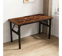 Foldable Modern Computer Desk - No Assembly Space-Saving Study Table with Metal & Wood Sturdy & Durable for Home Office Bedroom Outdoor Use (Brown 60x120x74CM)