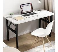 Foldable Modern Computer Desk - No Assembly Space-Saving Writing Table with Sturdy Metal & Wood Structure for Home Office Study Room Bedroom & Outdoor Use (50x80x74CM White)
