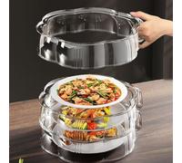 Foldable multi layer transparent dustproof plastic food insulation cover kitchen cover suitable for fruits vegetables and prepared food storage (Tree layer)