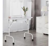 Foldable Nail Table Portable Manicure Desk Mobile Beauty Salon Workstation White