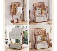Foldable Natural Bamboo Clothes Rack 1 Level Hanr with 2 Bars for Bedroom & Entryway Slish & Space Saving Boutique Display 70cm Size