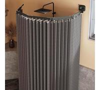 Foldable No Drill Shower Curtain with Strong Suction Rod Adjustable Washable Drape & Accessories L/U Shape for Bathtub Dark Gray 2 Folds Bathroom Decor