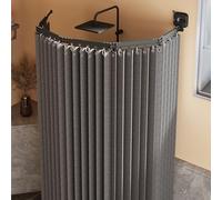 Foldable No Drill Shower with U Shaped Rod & Strong Suction Cups Adjustable Waterproof Linen Textile Gray 4 Folds Easy to Install & Clean