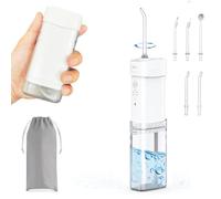 Foldable Oral Irrigator with 5 Modes, Portable Cordless Water Dental Flosser 5 Replaceable Jet Tips, Rechargeable IPX7 Waterproof Teeth Cleaner for Home and Travel (White1)