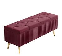 Foldable Ottoman Storage Bench - Upholstered Footrest with Metal Legs 80cm Red Pouf Versatile Foot Stool for Living Room & Bedroom Stylish Home Decor