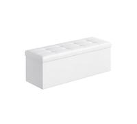 Foldable Ottoman Storage Box, Synthetic Leather, Classic White / 38D x 110W x 38H cm
