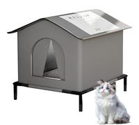 Foldable Outdoor Cat House - Waterproof Insulated PVC & Oxford Cloth Kennel with Inclined Roof, Six-Sided PVC Boards, Portable Elevated Shelter for Stray Cats L