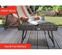 Outsunny Foldable Outdoor Coffee Table, Steel Frame Rattan Side Table In Light Grey Light Grey