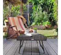 Outsunny Foldable Outdoor Coffee Table, Metal Frame Rattan Side Table, Grey
