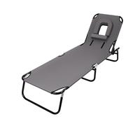 Foldable Outdoor Lounge Chair with Face Hole, Folding Outside Lay Flat Face Down Tanning Chair with Arm Hole, Head Rest Pillow, for Reading Beach Poolside Patio Sunbathing Lawn Camping, 300 LBS Grey