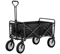Foldable Outdoor Utility Wagon, 96L Heavy-Duty Trolley with Steel Frame, 100kg Capacity, 600D Oxford Fabric, 360° Swivel Rubber Wheels, Telescopic Double Handle, Cup Holder (Black)