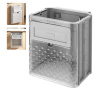 Foldable Over-the-Cabinet Trash Can, 9.3 x 6.9 x 10.9 in Space-Saving Plastic Waste Basket with Detachable Metal-Gripping Front Cover, Grey Hanging Garbage Container for Kitchen, Bathroom, Office