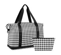 Foldable Personal Item Travel Bag Classical Black White Houndstooth Carry on Bag with Adjustable Strap for Business Trips