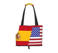 Foldable Pet American Spain Flag Shoulder Bag - Portable Travel Carrier for Small Dogs&Cats, Waterproof with Safety Clip
