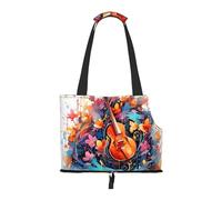 Foldable Pet Carrier, Colorful Note Guitar Print Dog Tote Bag, Portable Cat Shoulder Satchel, Small Animal Travel Handbag for Puppy & Kitten