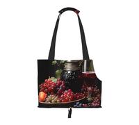 Foldable Pet Carrier, Grapes and Wine Print Dog Tote Bag, Portable Cat Shoulder Satchel, Small Animal Travel Handbag for Puppy & Kitten