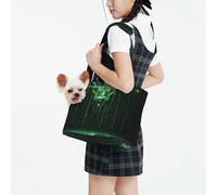 Foldable Pet Carrier, Matrix Code Digital Art Print Dog Tote Bag, Portable Cat Shoulder Satchel, Small Animal Travel Handbag for Puppy & Kitten