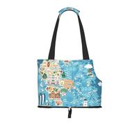 Foldable Pet Carrier & Shoulder Bag, Greece Map Print Pet Tote Bag Cat Travel Tote for Small Dogs, Puppy Transport, Portable Animal Handbag