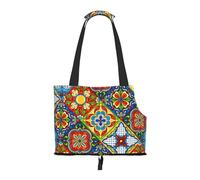 Foldable Pet Carrier & Shoulder Bag, Mexican Ceramic Tile Print Pet Tote Bag Cat Travel Tote for Small Dogs, Puppy Transport, Portable Animal Handbag