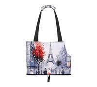 Foldable Pet Carrier & Shoulder Bag, Paris City Tree Eiffel Tower Art Print Pet Tote Bag Cat Travel Tote for Small Dogs, Puppy Transport, Portable Animal Handbag