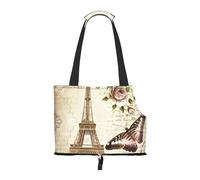 Foldable Pet Carrier & Shoulder Bag, Paris Eiffel Tower Print Pet Tote Bag Cat Travel Tote for Small Dogs, Puppy Transport, Portable Animal Handbag